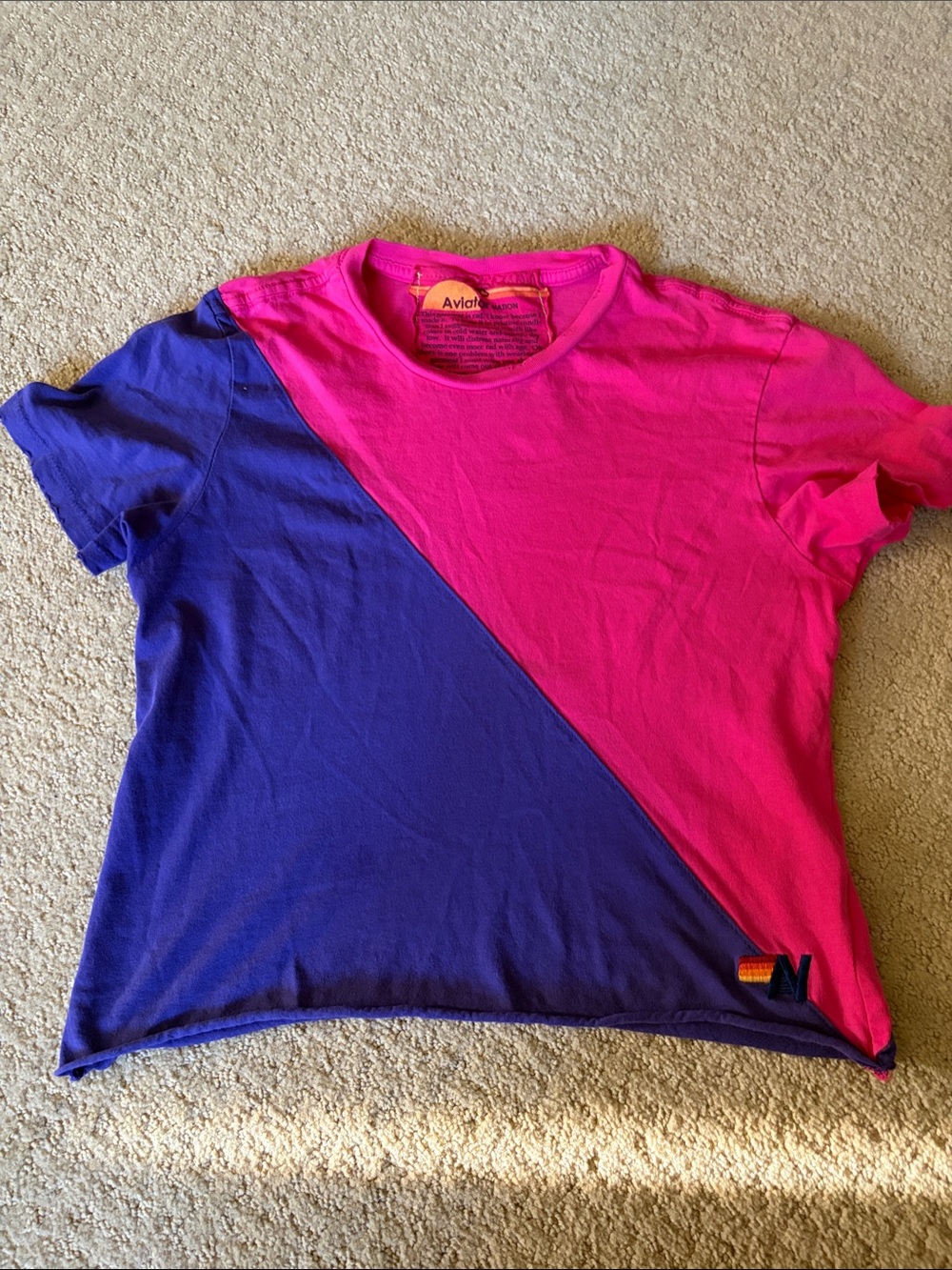 Aviator Nation Hot Pink & Violet Diagonal Colorblock Tee